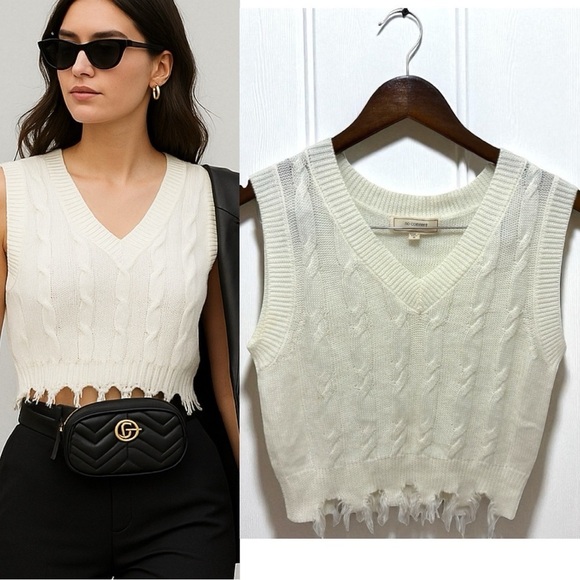 No Comment Tops - 224 No Comment | NWOT Cable Knit Cropped Sweater Vest (Size M) - 3/$15
